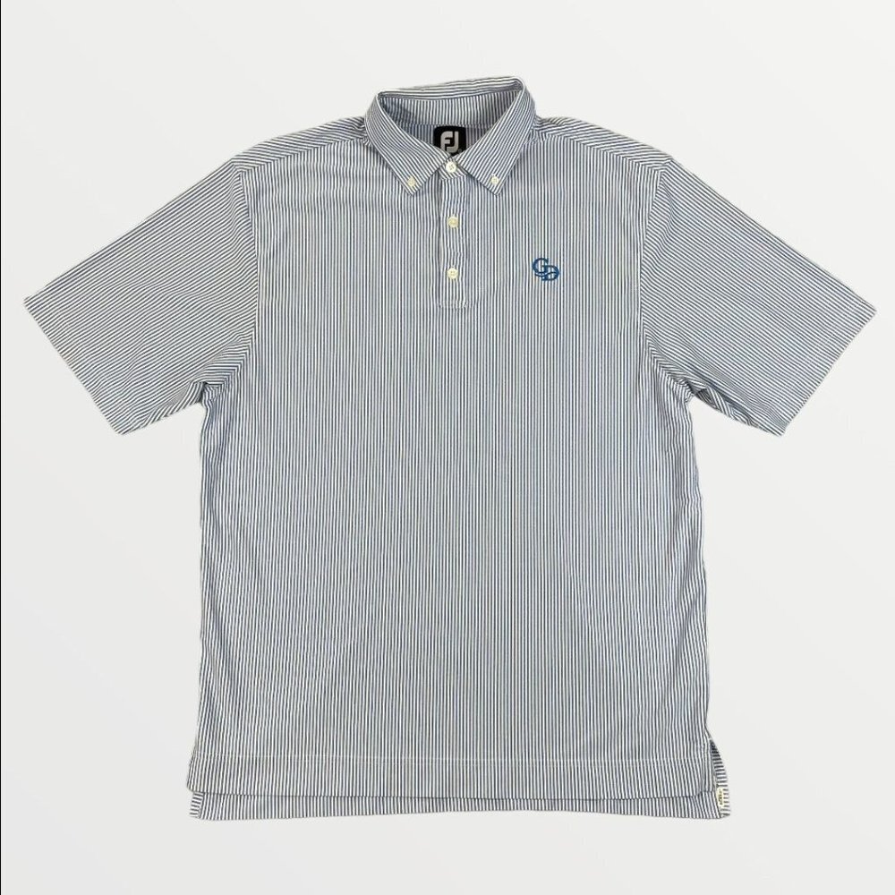 FootJoy Golf Performance Polo Mens Large Blue Striped Short Sleeve Shirt